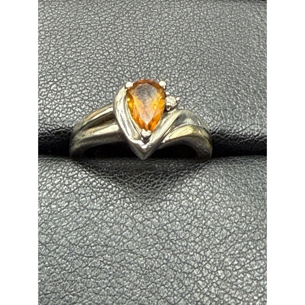 EUC 14k Accent Sterling Silver Citrine Ring Size 6.25 J28 - Picture 3 of 10